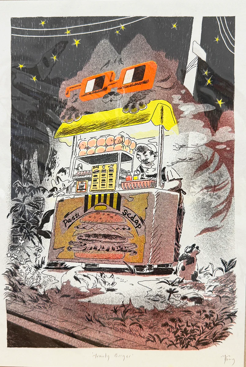 Bang Bang Zine x Nouns Risograph Art Print - Meowly Burger