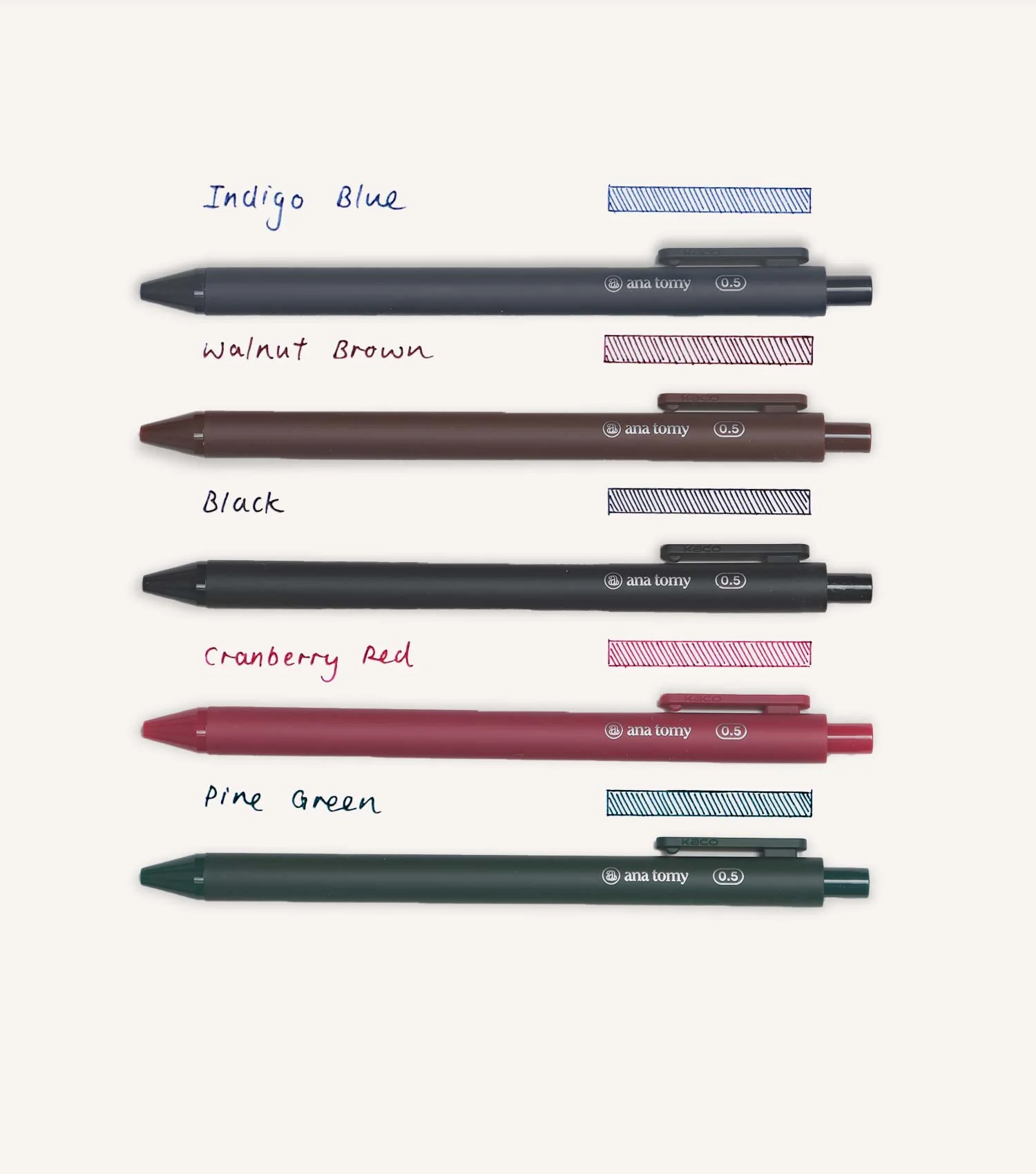Gel Ink Pen—0.5mm Nocturnal Set (Pack of 5) - Image 2